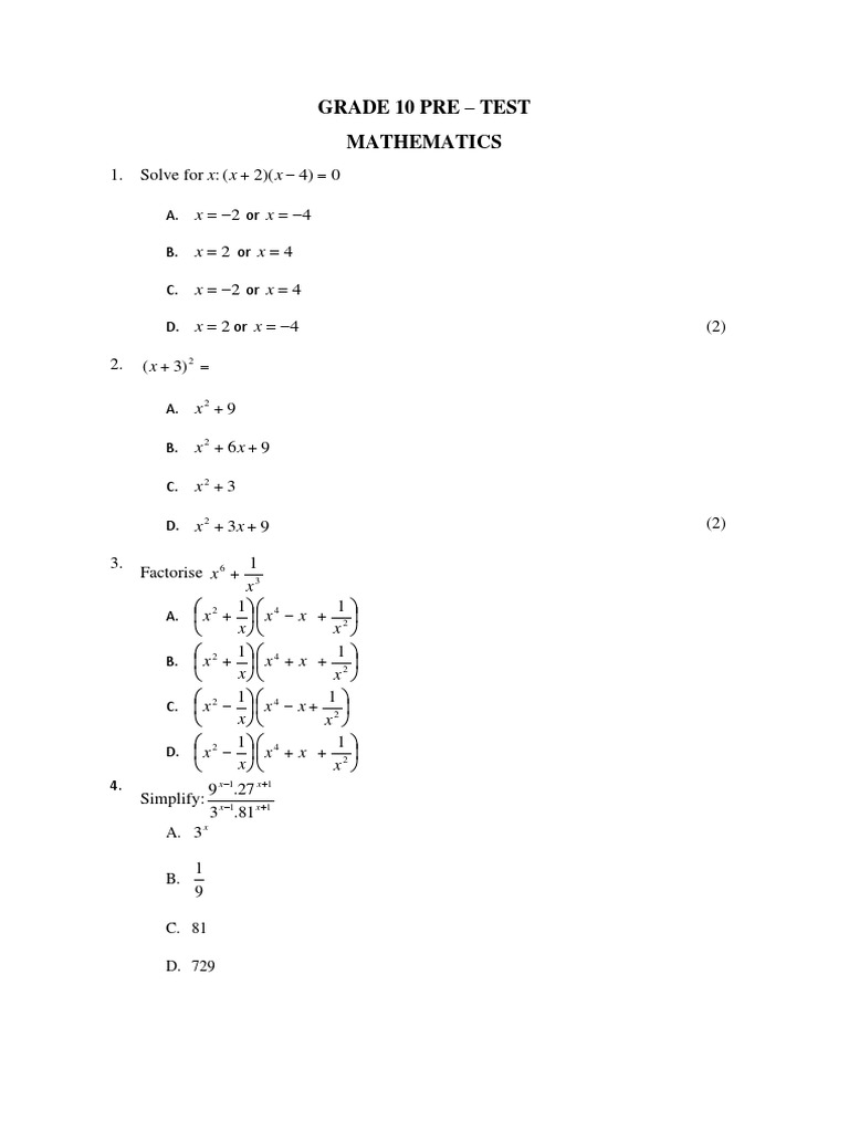 Grade 10 Pre Test June 2023 PDF Mathematics Classical Geometry