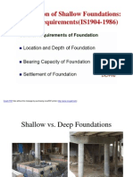 Construction of Shallow Foundations: General Requirements (IS1904-1986)