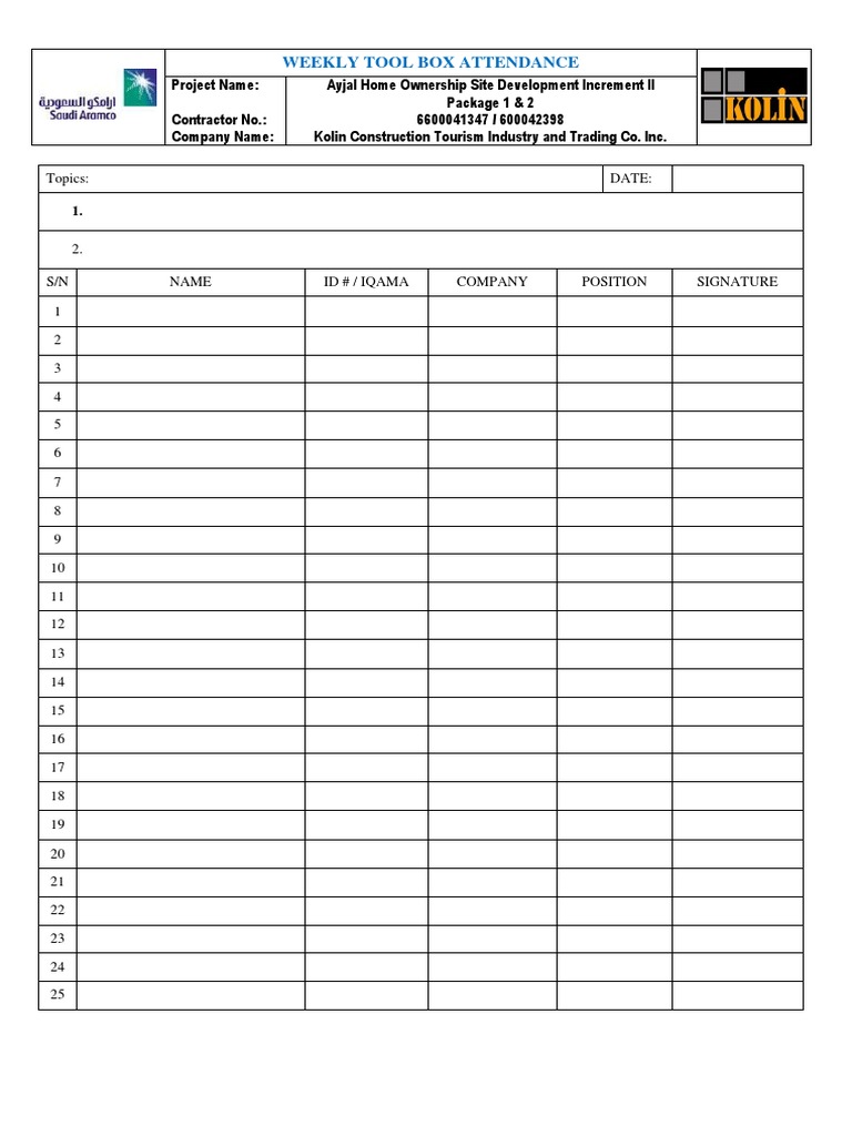 Toolbox Meeting Attendance | PDF