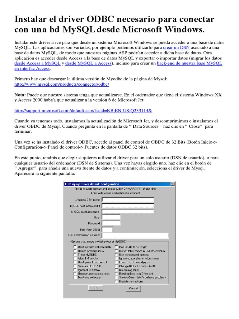 Instalar ODBC para MySQL en Windows | PDF