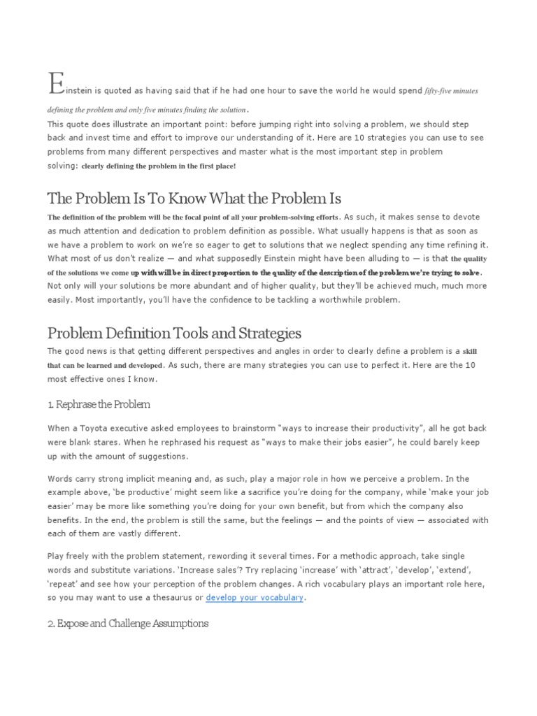 The Einstein Problem Definition Process – QWFNTW