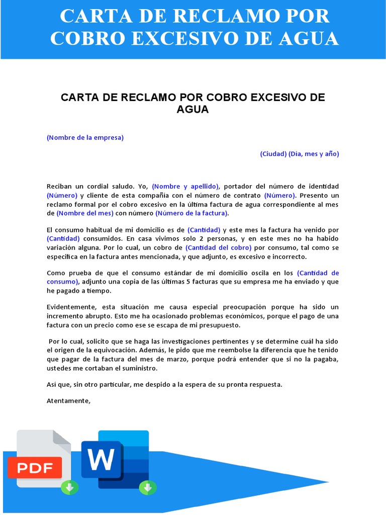 Modelo de carta por cobro excesivo de agua | PDF | Política | Derecho