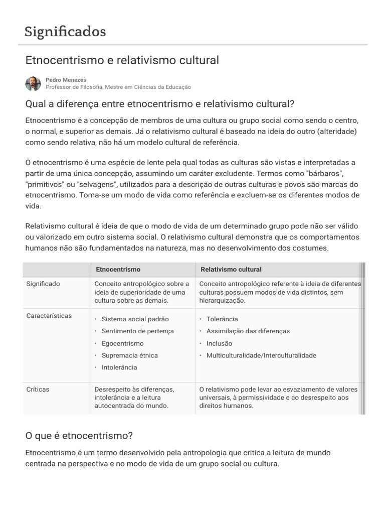 Etnocentrismo e Relativismo Cultural - Conceitos, Diferenças e Exemplos ...