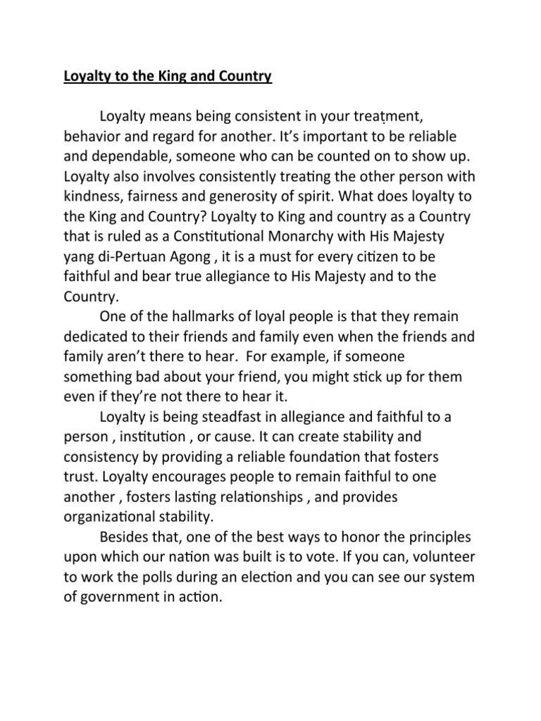 essay on loyalty to king and country