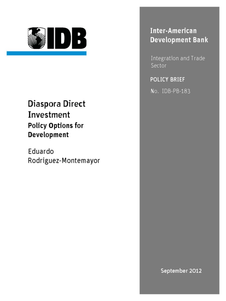 Diaspora Direct Investment Policy Options For Development PDF