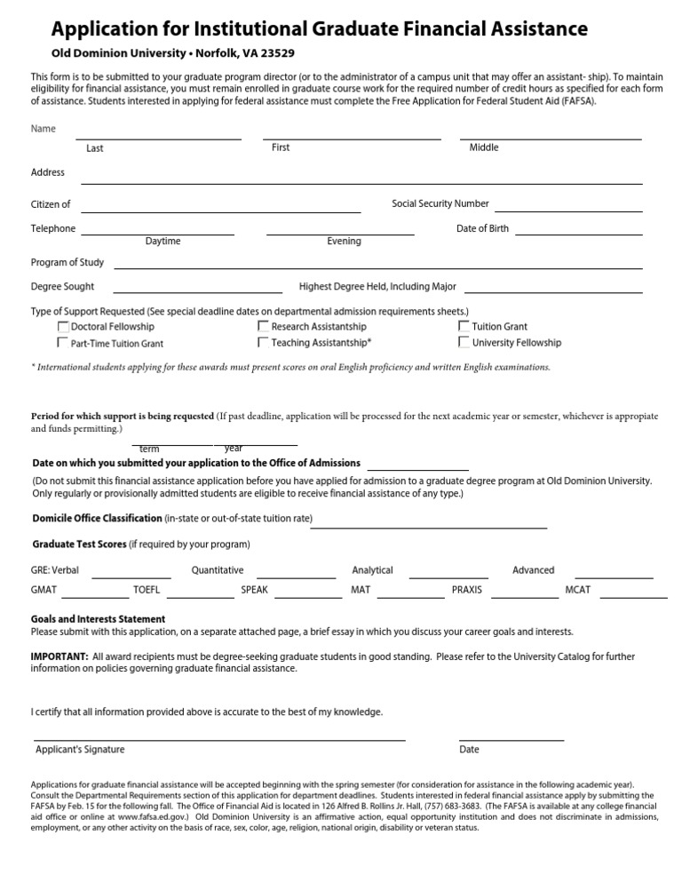 Odu Grad App Aigfa PDF Graduate School Student Financial Aid In