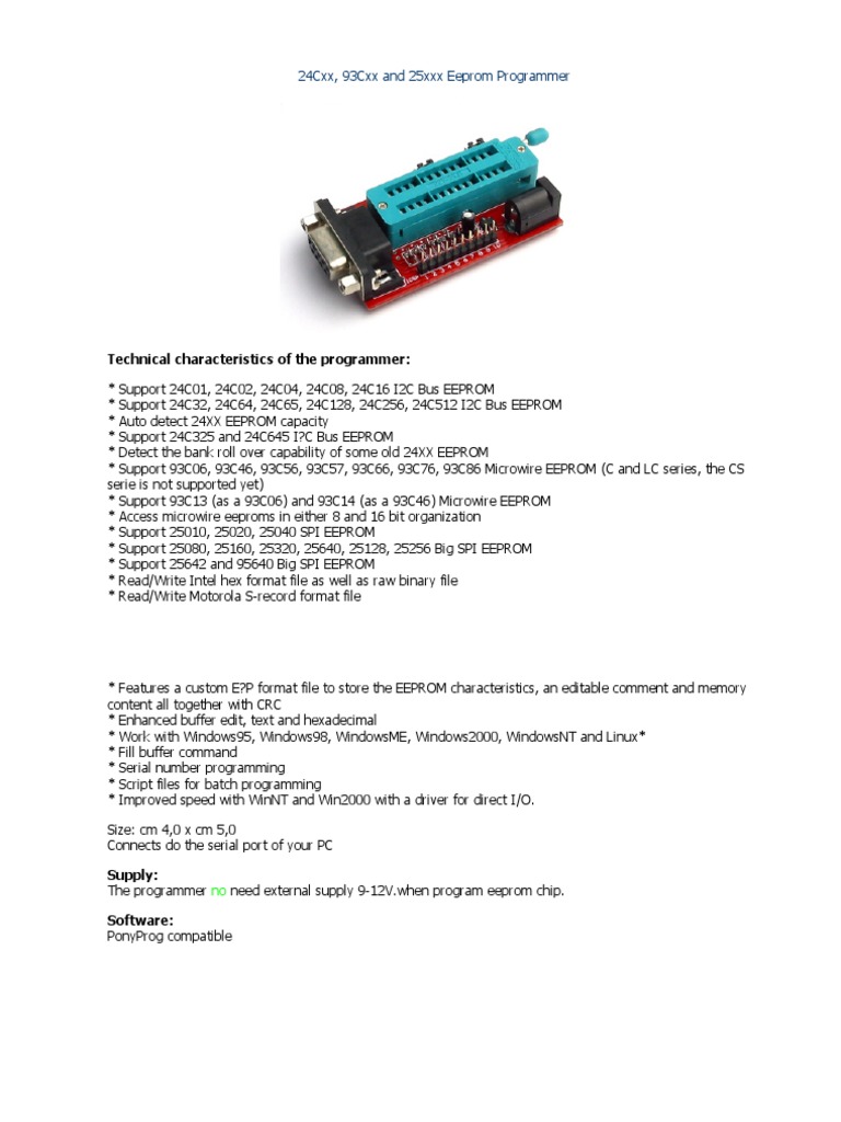 Eng 24Cxx, 93Cxx and 25xxx Eeprom Programmer | PDF