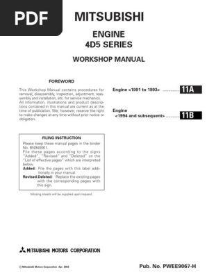 Mitsubishi 4d56 Engines Repair Manual | PDF