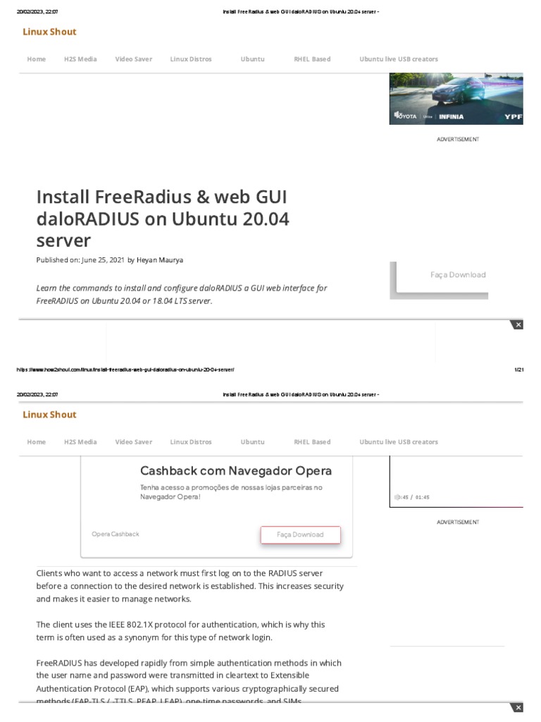 Install freeradius web gui daloradius on ubuntu 20 04 server no