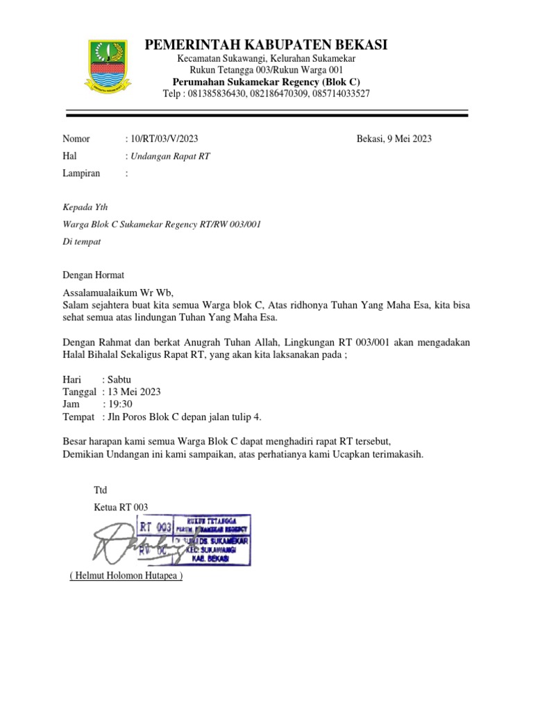 Undangan Rapat RT | PDF