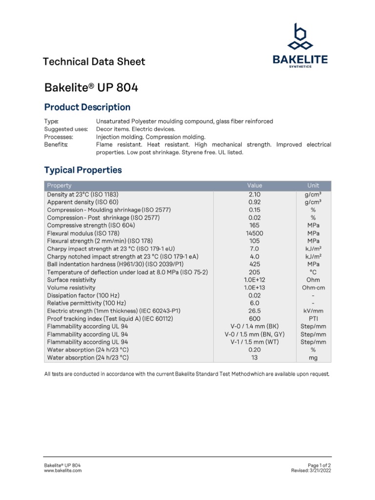 TDS Bakelite® UP 804 (2022-03-21) | PDF