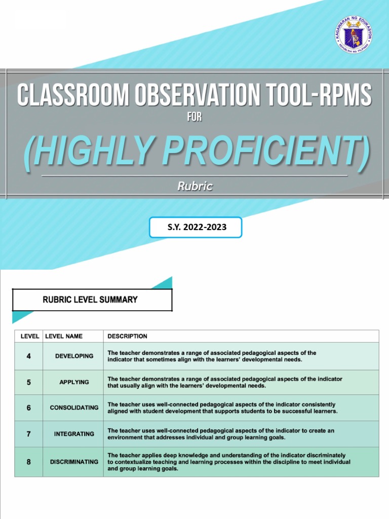 Appendix C 05 Highly Proficient COT RPMS SY 2022 2023 RUBRICS PDF