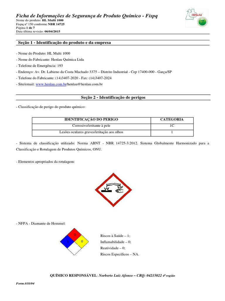 Segurança do HL Multi 1000 Químico | PDF | Química