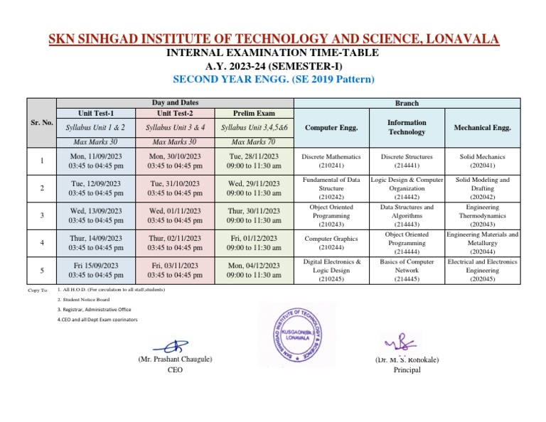 2023-24 Engineering Internal Exam Schedule | PDF | Discrete Mathematics ...