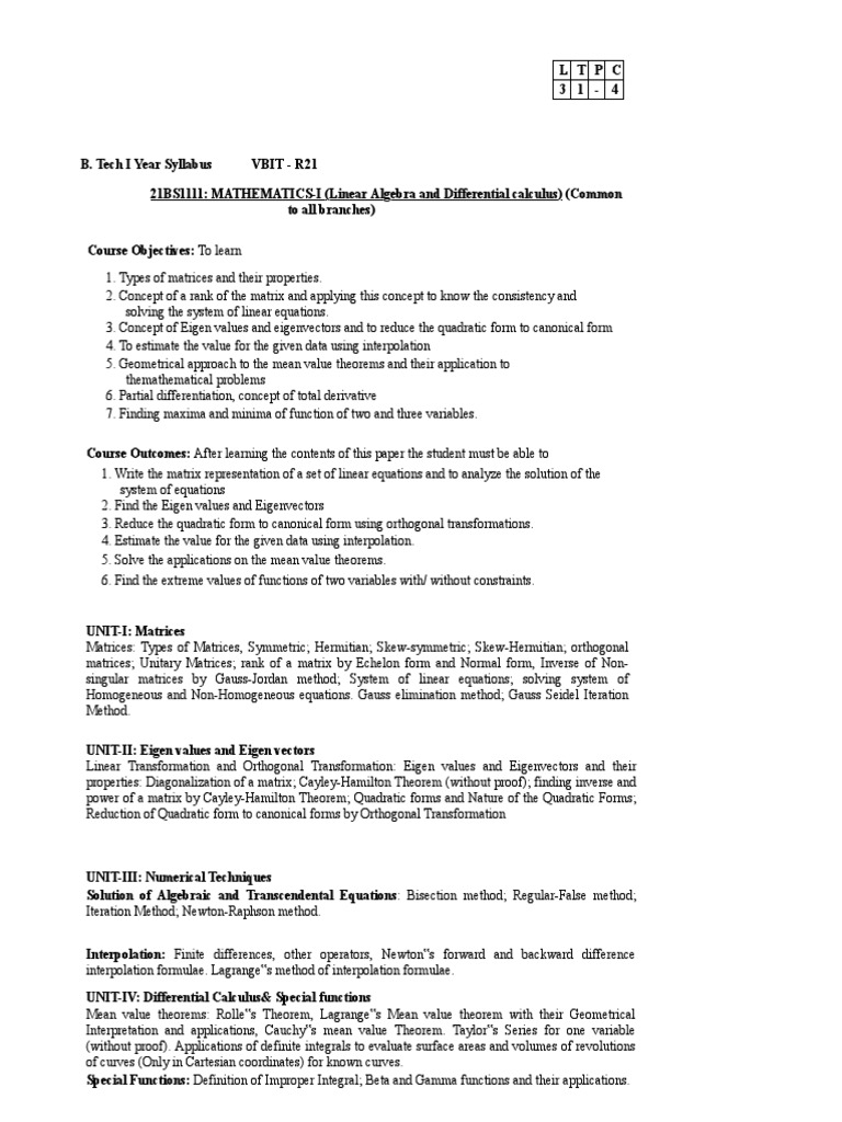 B. Tech I Year Syllabus: Math & Physics | PDF | Eigenvalues And ...