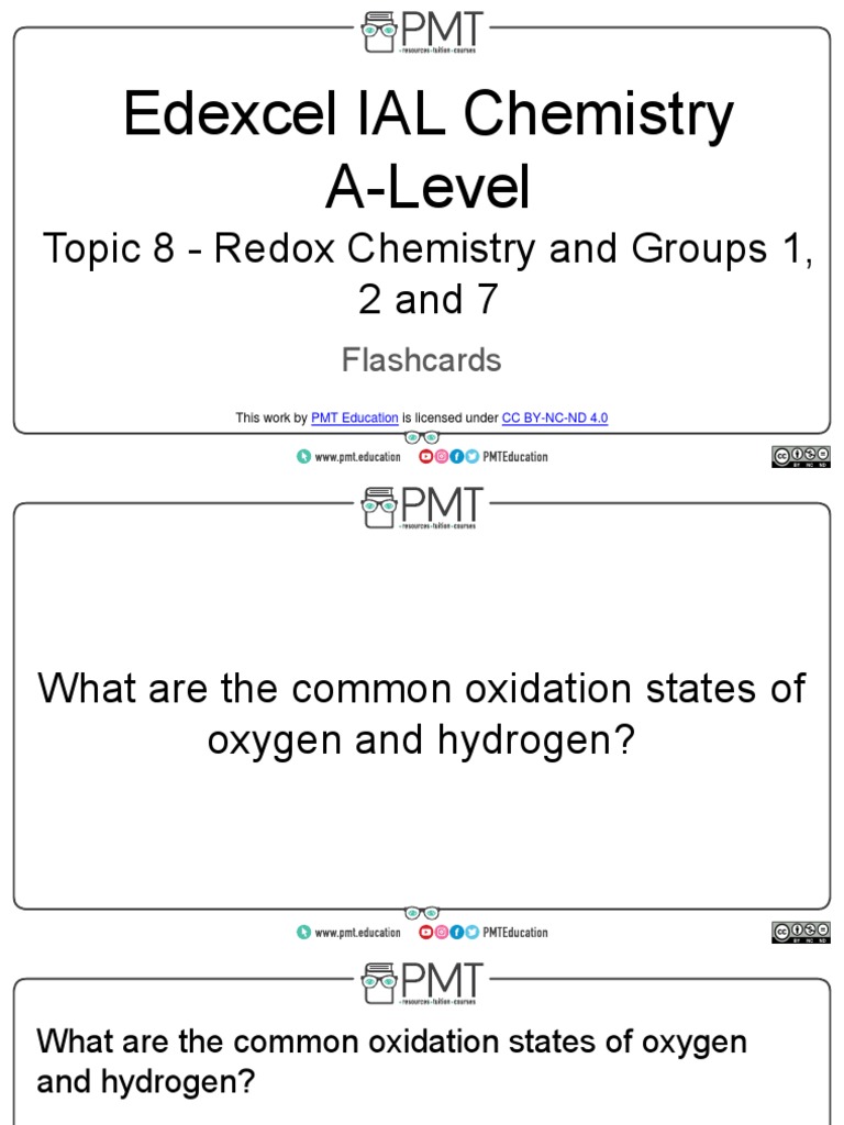 Flashcards topic 8 redox chemistry and groups 1 2 and 7 edexcel