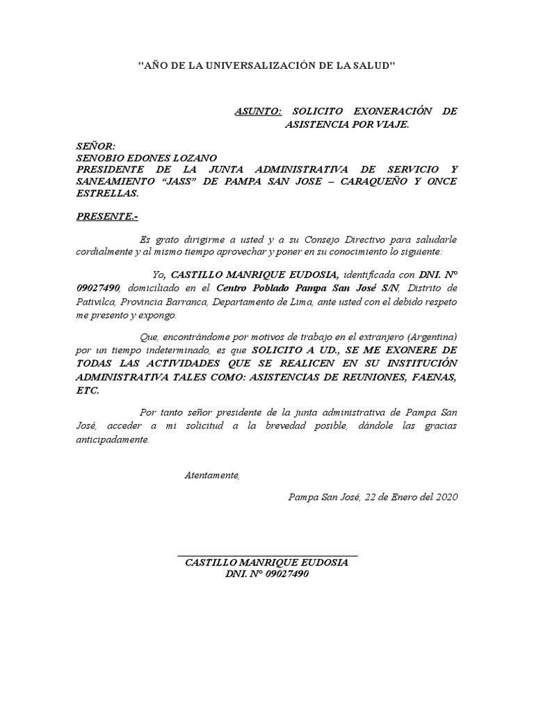 Solicito Exoneracion | PDF | Ciencias sociales