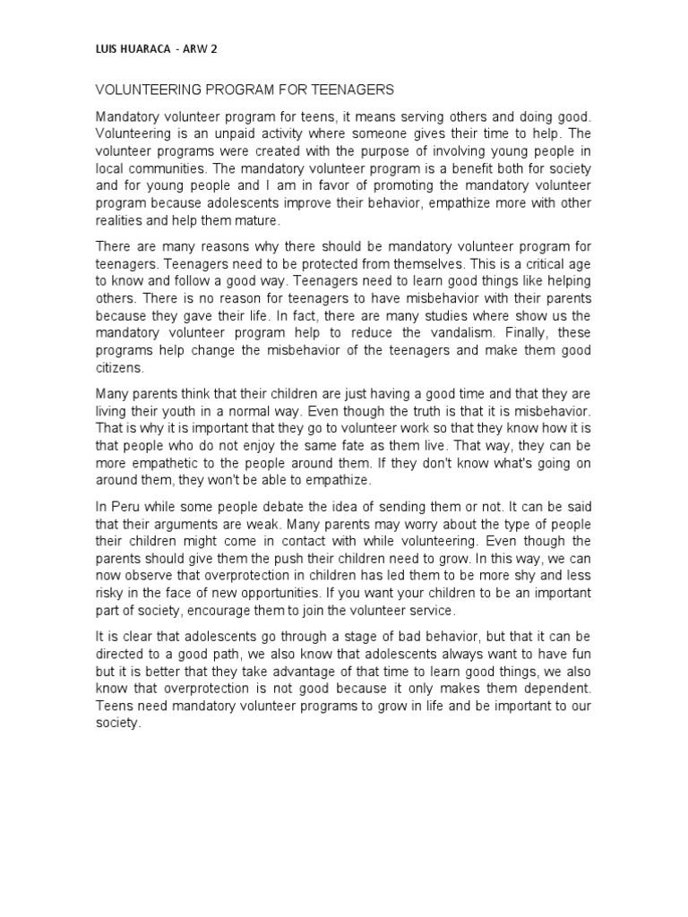 Mandatory Volunteering for Teens | PDF | Adolescence | Empathy