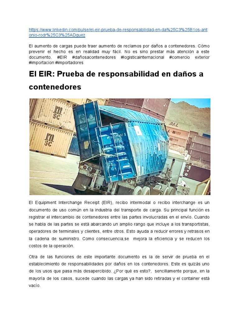Importancia del EIR en logística | PDF | Transporte Intermodal de Carga