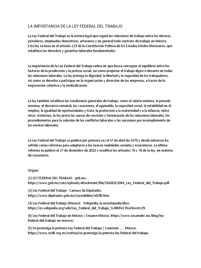 La Importancia de La Ley Federal Del Trabajo | PDF