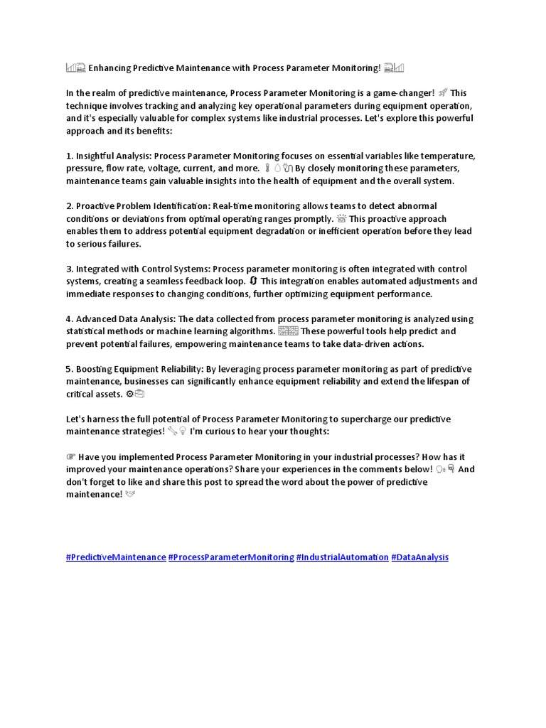 Enhancing Predictive Maintenance With Process Parameter Monitoring! | PDF