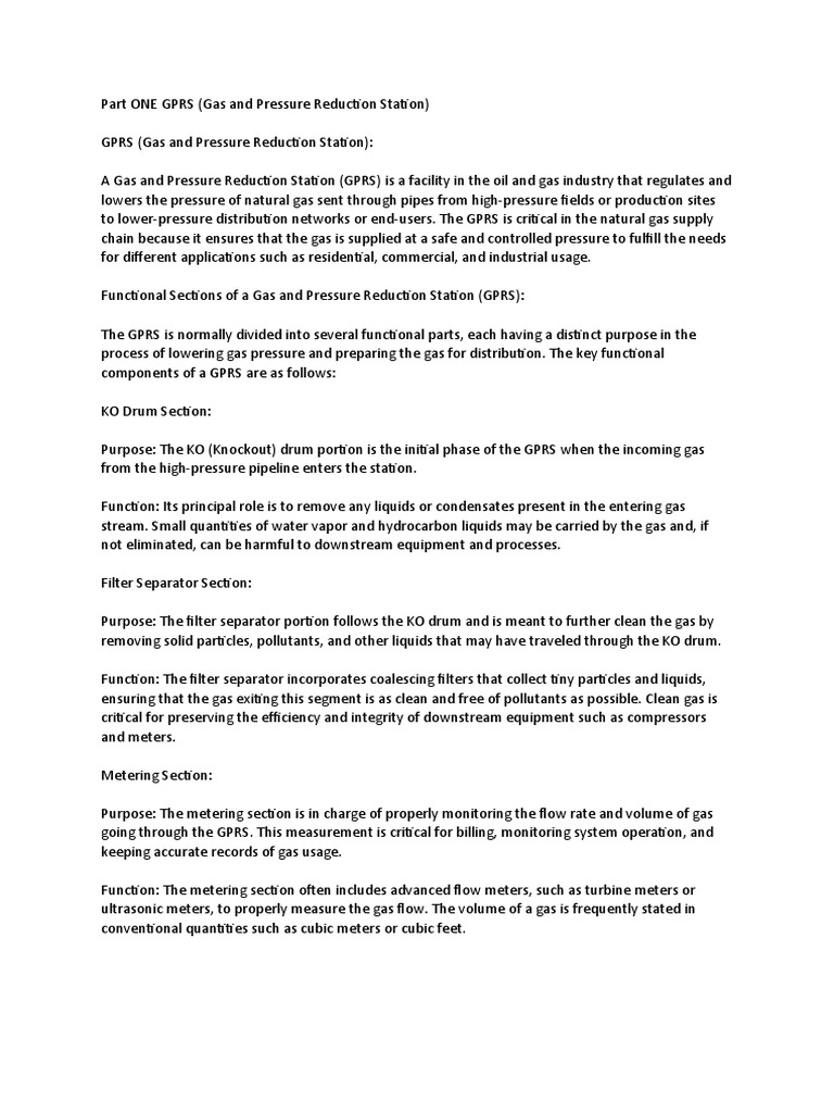 Part One Gprs Gas And Pressure Reduction Station Pdf Gases