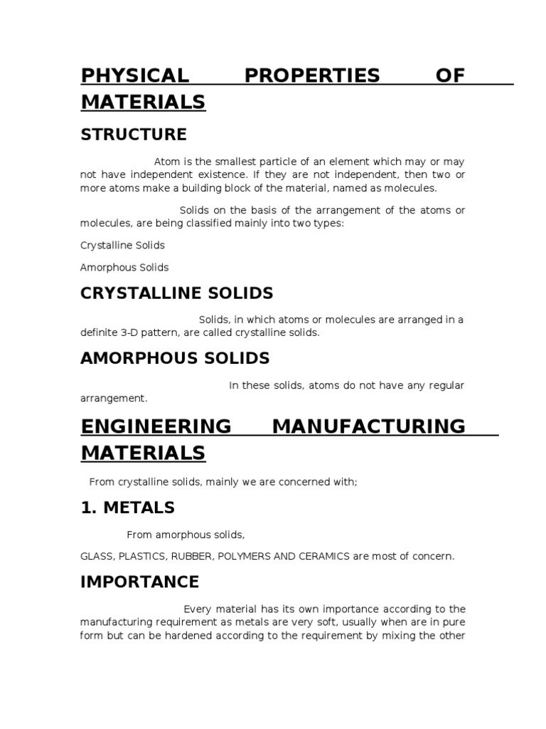 Physical Properties of Materials | PDF | Deformation (Engineering) | Solid