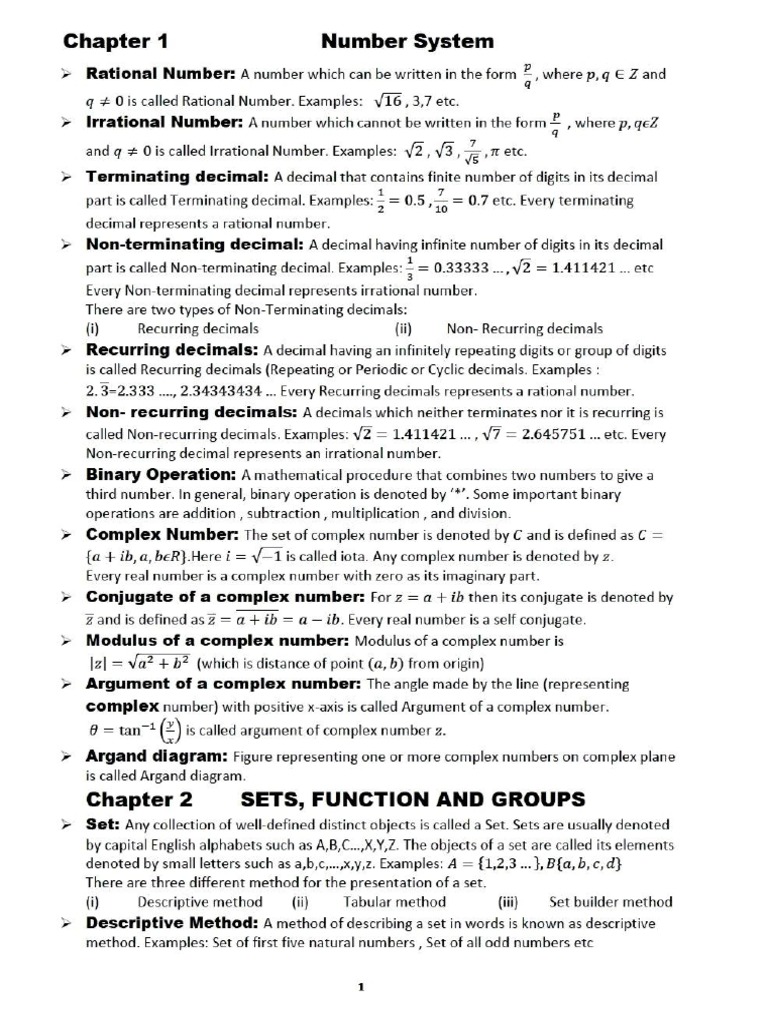 Definitions 1st Year Math | PDF