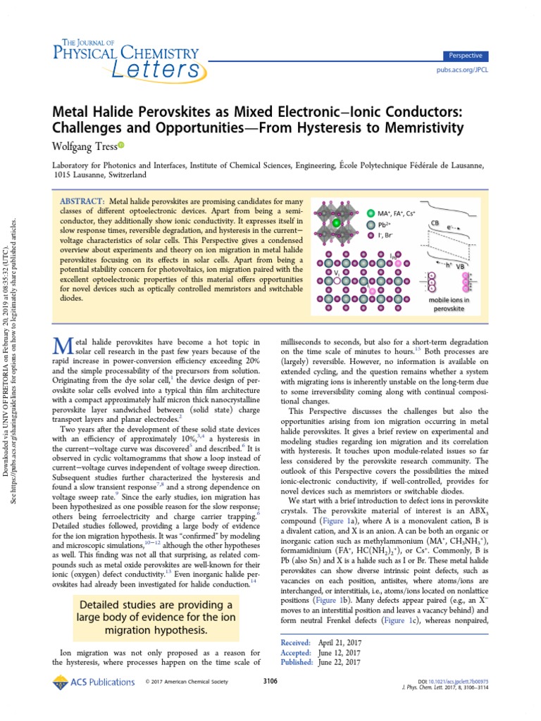 Metal Halide Perovskites As Mixed Electronic Ionic ConductorsChallenges ...