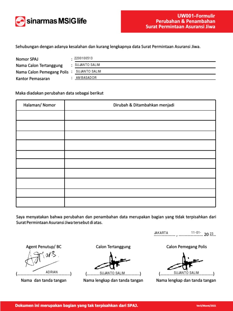 Perubahan Data Asuransi Jiwa UW001 | PDF | Pengelolaan Keuangan & Uang ...