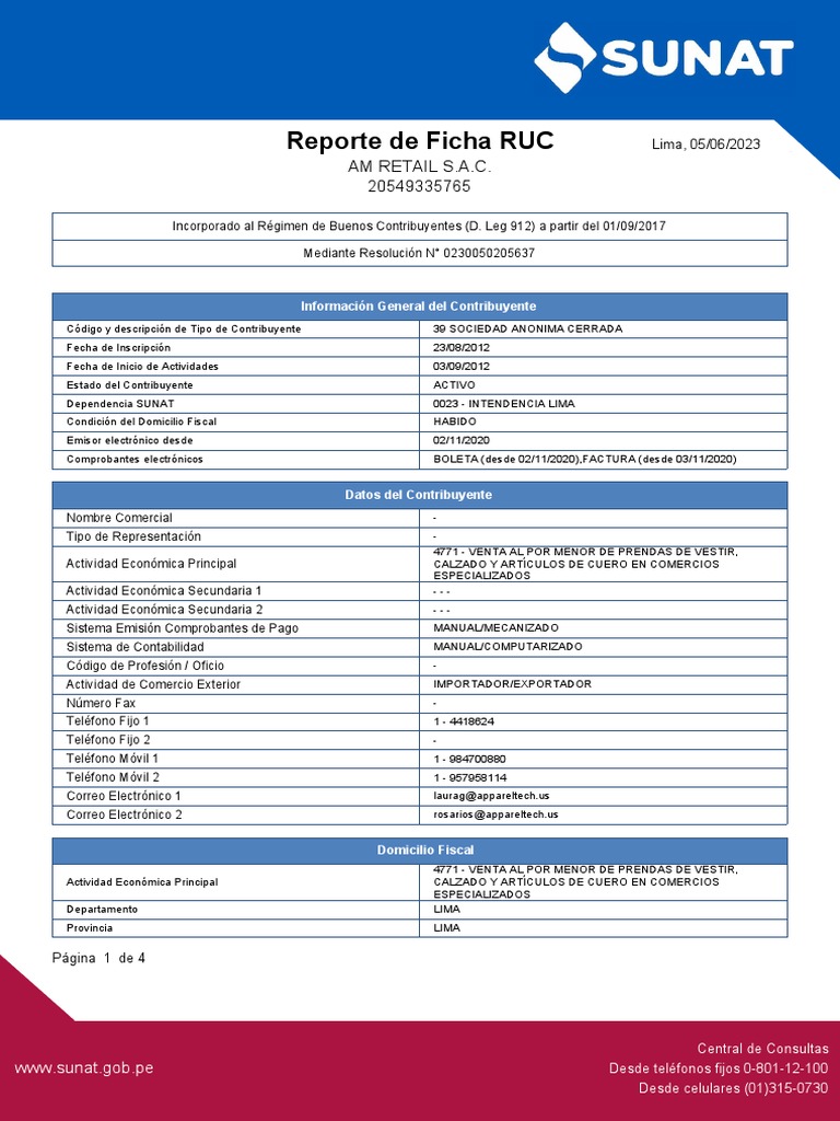 Ficha Ruc Am Retail Sac | PDF | Economias | Business