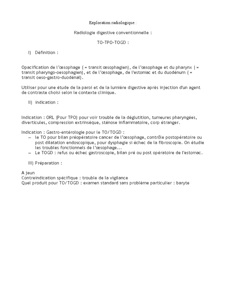 Examen TOGD : Indications et préparation | PDF