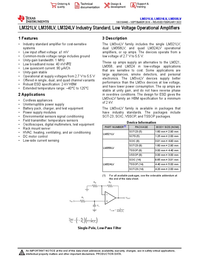 Low Voltage Op Amps: LM321LV, LM358LV, LM324LV | PDF | Amplifier ...