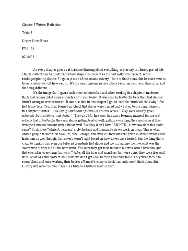 Chapter 5 Written Reflection Pdf