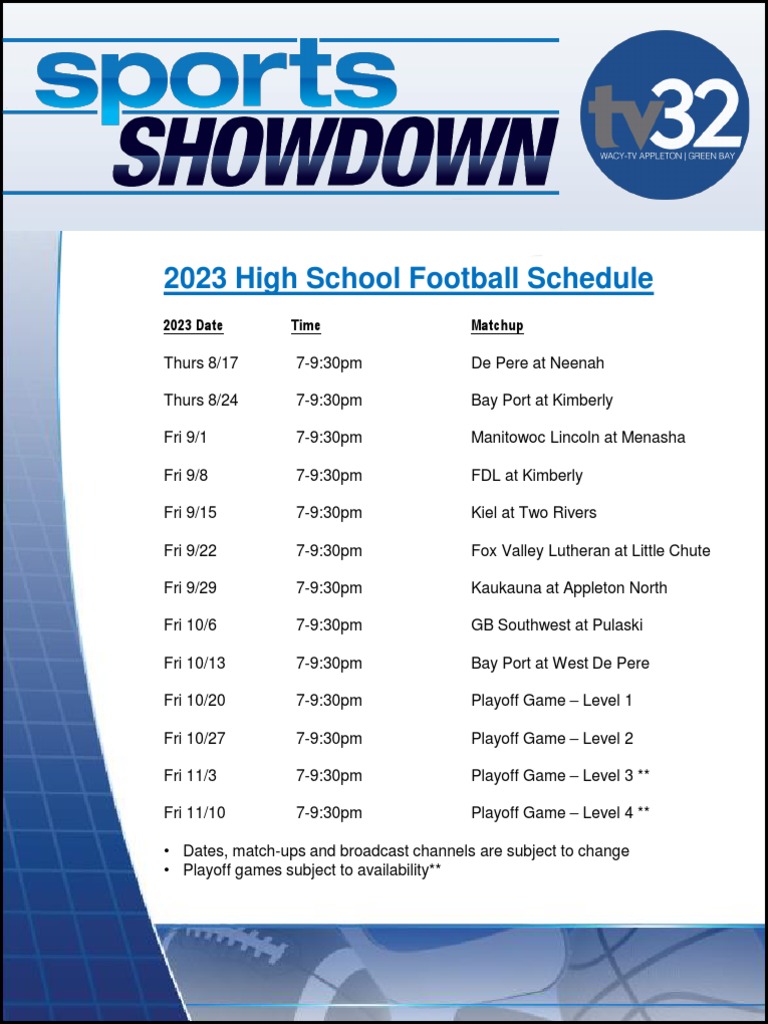 2023 Showdown Football Schedule PDF