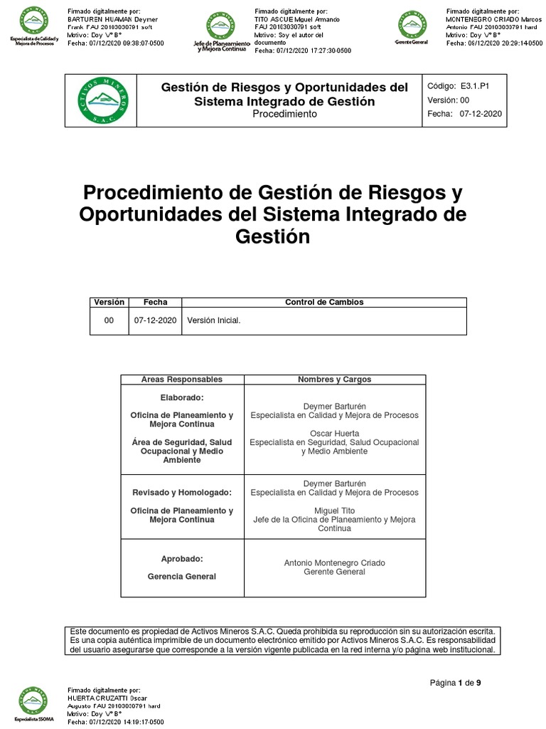 E3.1.P1 Procedimiento de Gestion de Riesgos y Oportunidades Del SIG v00 ...