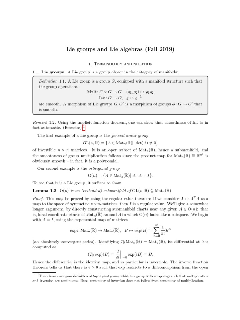 Definition Of Lie Algebra Lecture