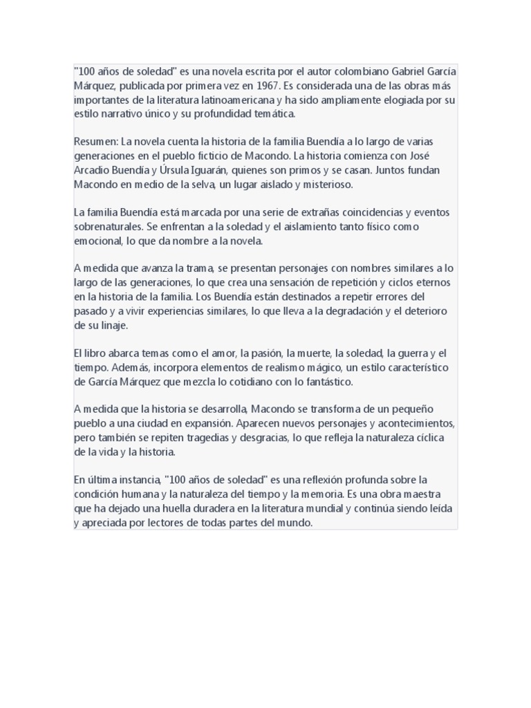 Resumen 100 A os de Soledad PDF - 1711274215