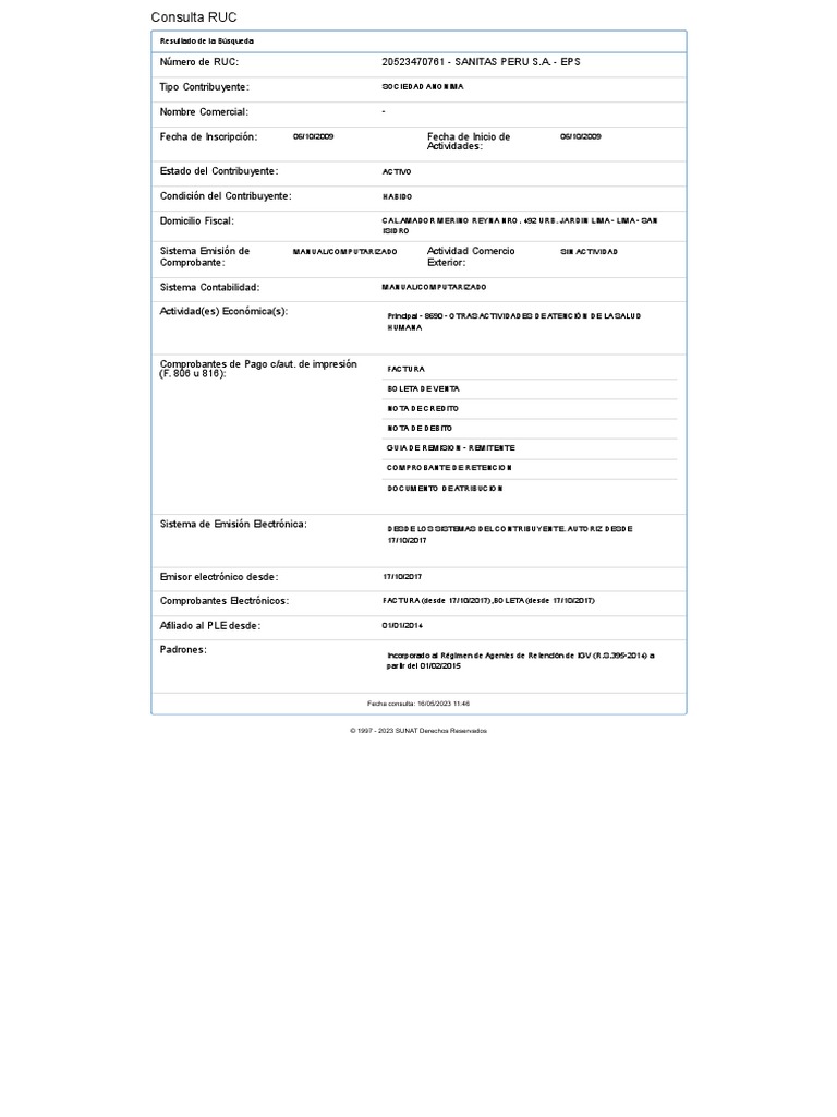 Sunat consulta ruc sanitas pdf business contabilidad