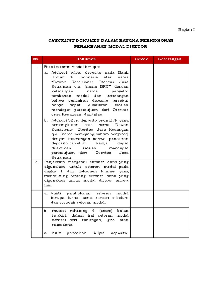 Persyaratan Penambahan Modal BPR | PDF