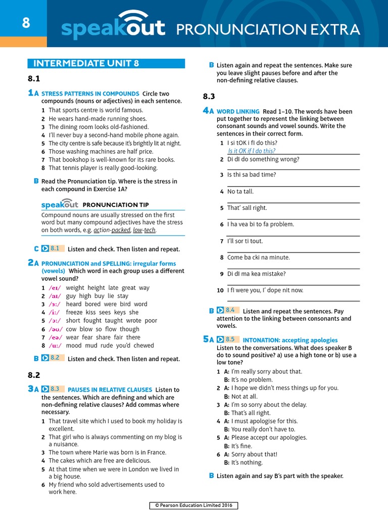 Speakout Pronunciation Extra Intermediate Unit 8 | PDF | Word | Tone ...