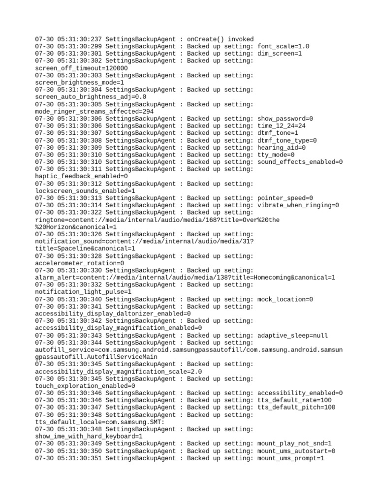 Android Settings Backup Log | PDF | Java (Programming Language) | Backup