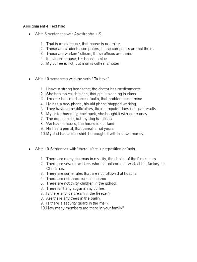 English Grammar Exercises: Apostrophe, Have, There Is/Are | PDF