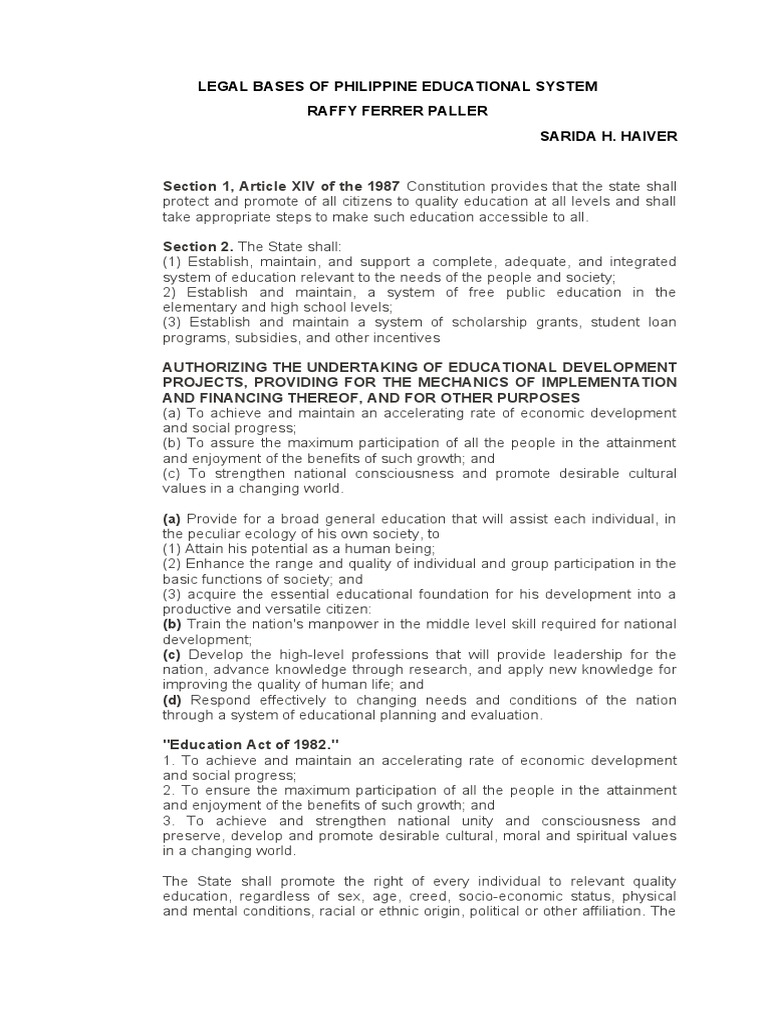 Legal Framework for Philippine Education | PDF | Nationalism | Economic ...