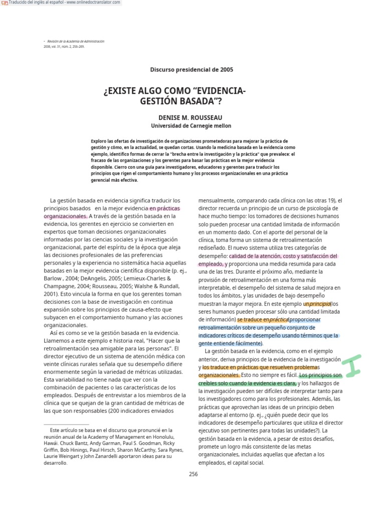 Mejora de Prácticas Organizacionales en Medicina Basada en Evidencia ...