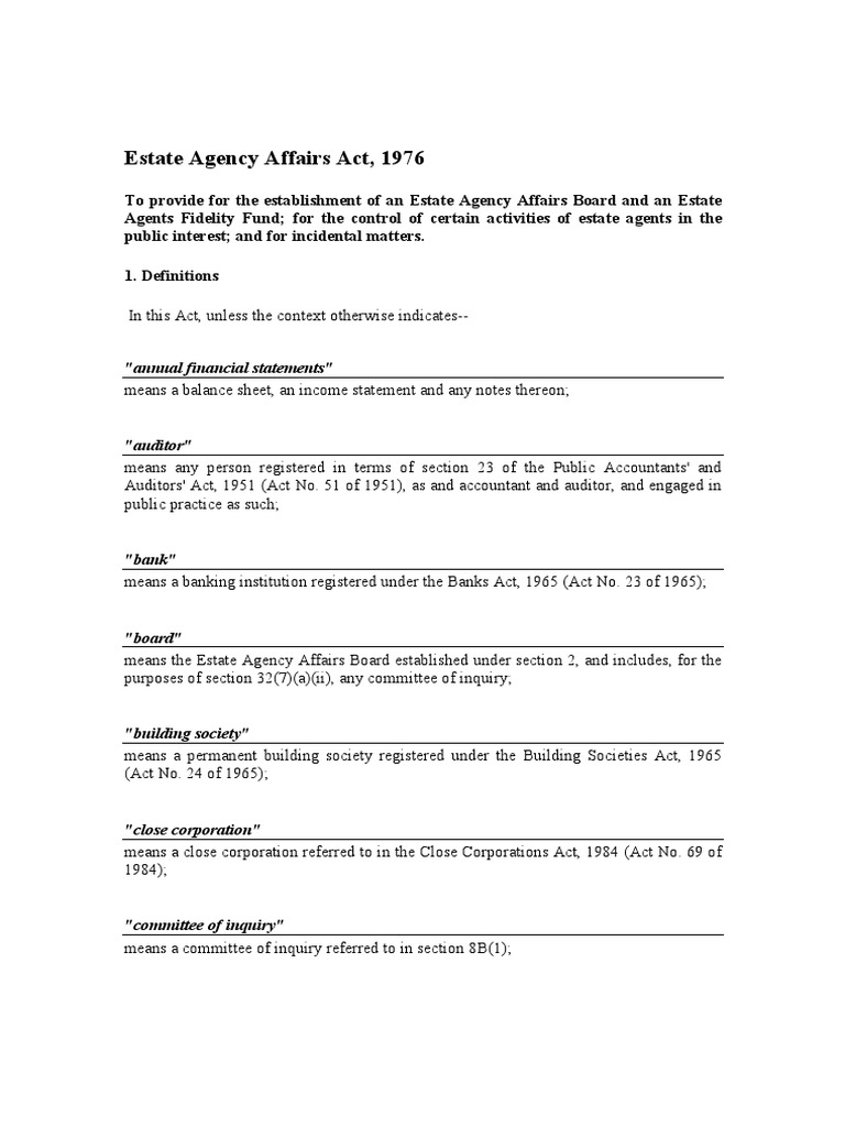 Estate agency affairs act 112 1976 1425485958 pdf insurance