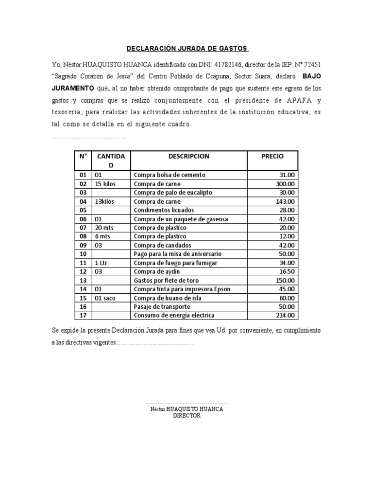 Declaración Jurada de Gastos Educativos | PDF
