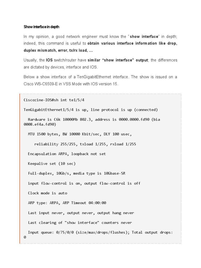In-Depth Analysis of Cisco Show Interface | PDF | Ethernet | Network Packet