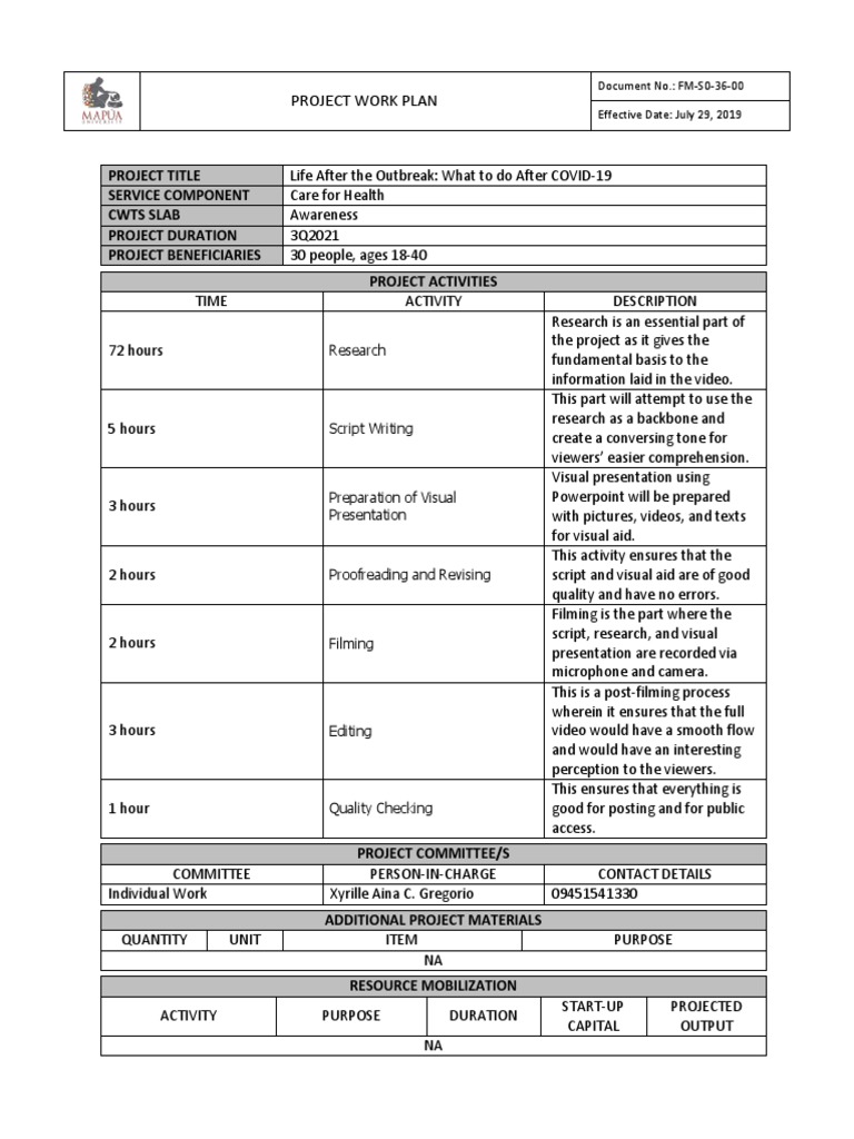 Cwts project work plan pdf computing