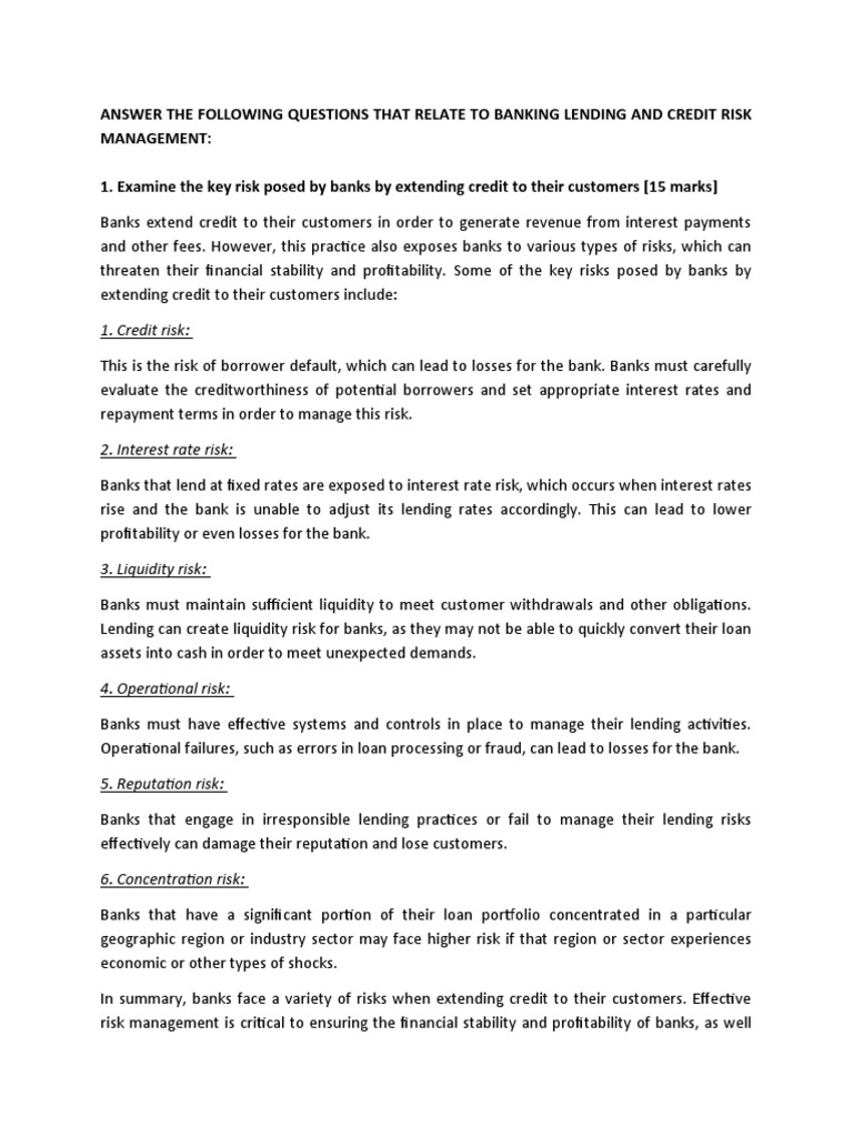 Banking Lending and Credit Risk Management (BF 405) | PDF | Finance ...